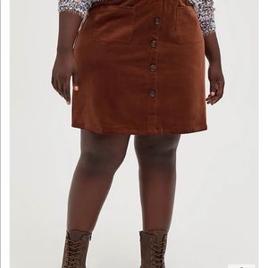 Button Front Mini Skirt - Corduroy Brown